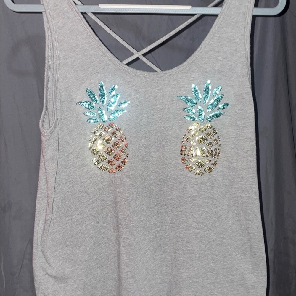 VS PINK Grey Sleeveless Top with Pineapple Design